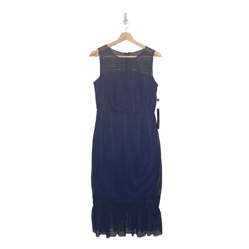 New Jax Black Label Dress Womens 6‎ Navy Blue Sleeveless Textured Layered Ruffle